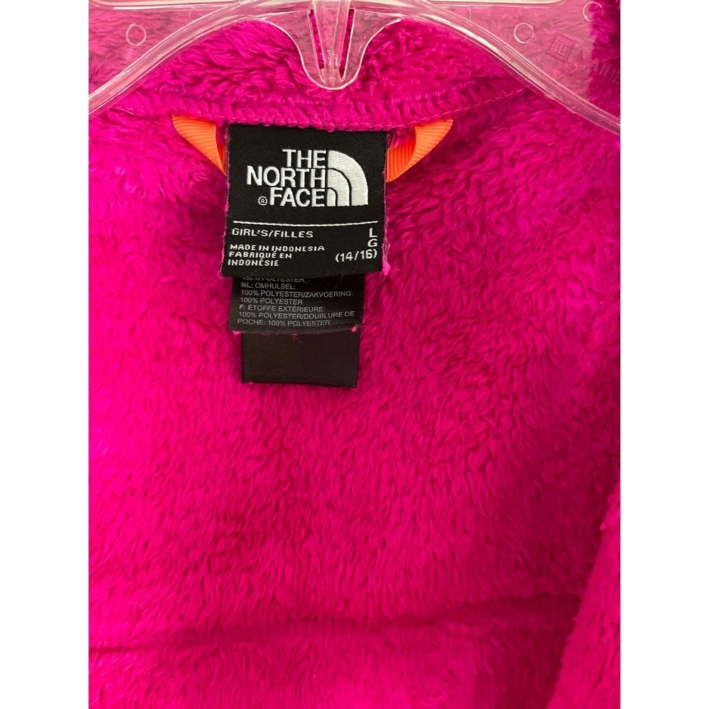 The North Face Girls Denali Fleece Jacket Pink Orange Full Zip Size L 14/16